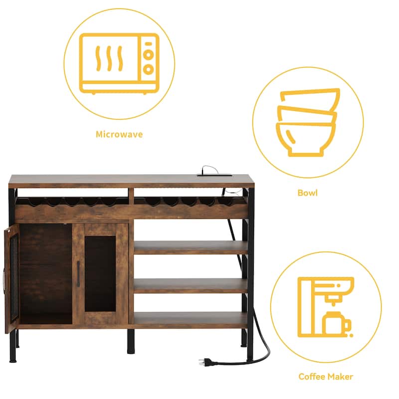 Moasis 47" Wine Bar Cabinet with Power Outlets and LED Lights Industrial Coffee Bar Cabinets - 47.2"L x 15.7"W x 33.4"H