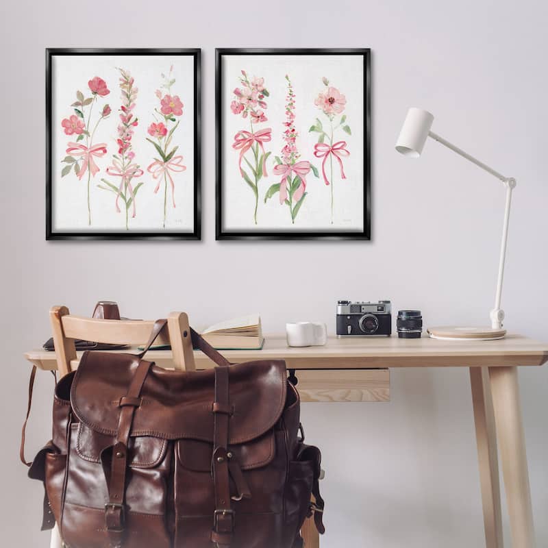 Stupell Soft Fresh Pastel Sprigs Framed Floater Canvas Wall Art Design By Sally Swatland (Set of 2)