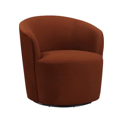 Fabric Upholstered Swivel Chair with Sloped Arms in Orange and Black