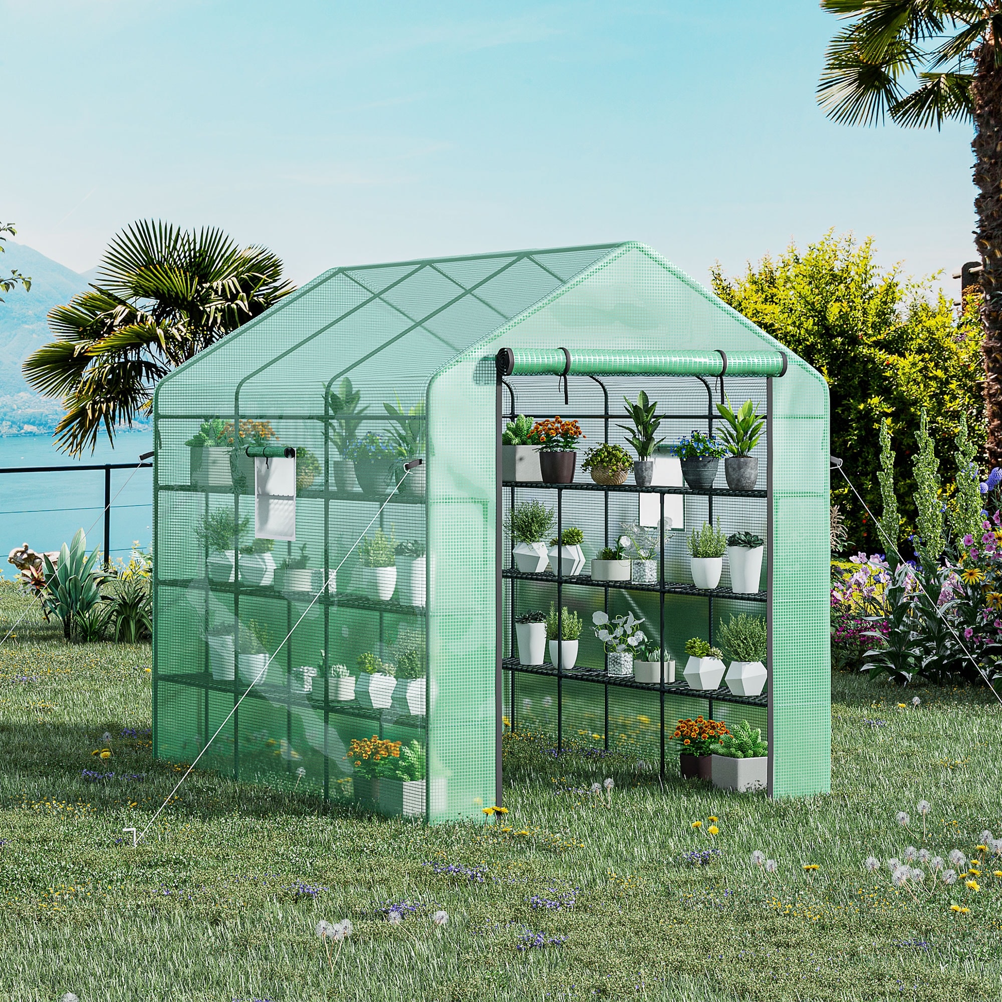 Our Outsunny 118 in. x 236.25 in. x 78.78 in. Metal Plastic Green Walk-in  Greenhouse Cover with 12-Windows and Zipper Door are of good quality, low  price, high quality and quantity