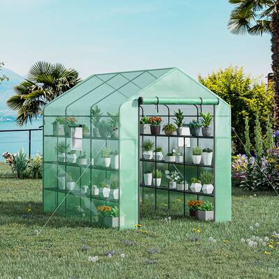 Outsunny 8' x 6' x 7' Portable Walk-in Greenhouse, 18 Shelf Hot House, Roll Up Zipper Door, UV protective