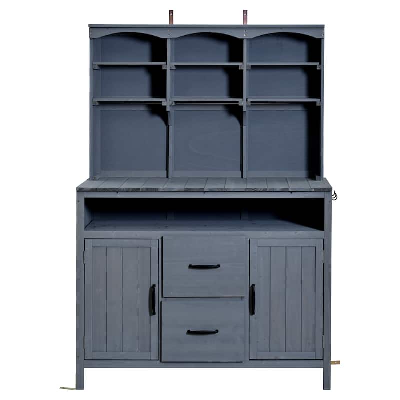 45" Fir Wood Outdoor Potting Bench with Hutch, Cabinets, and Drawers