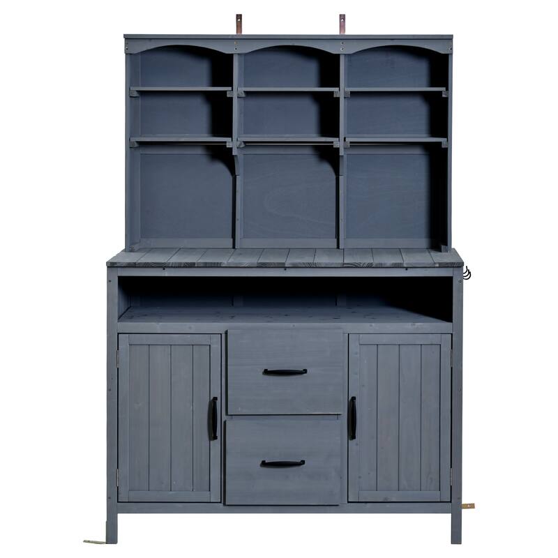 Roomfitters Outdoor Garden Potting Bench with Storage Hutch, Potting Table with Drawers and Cabinets, Shelves