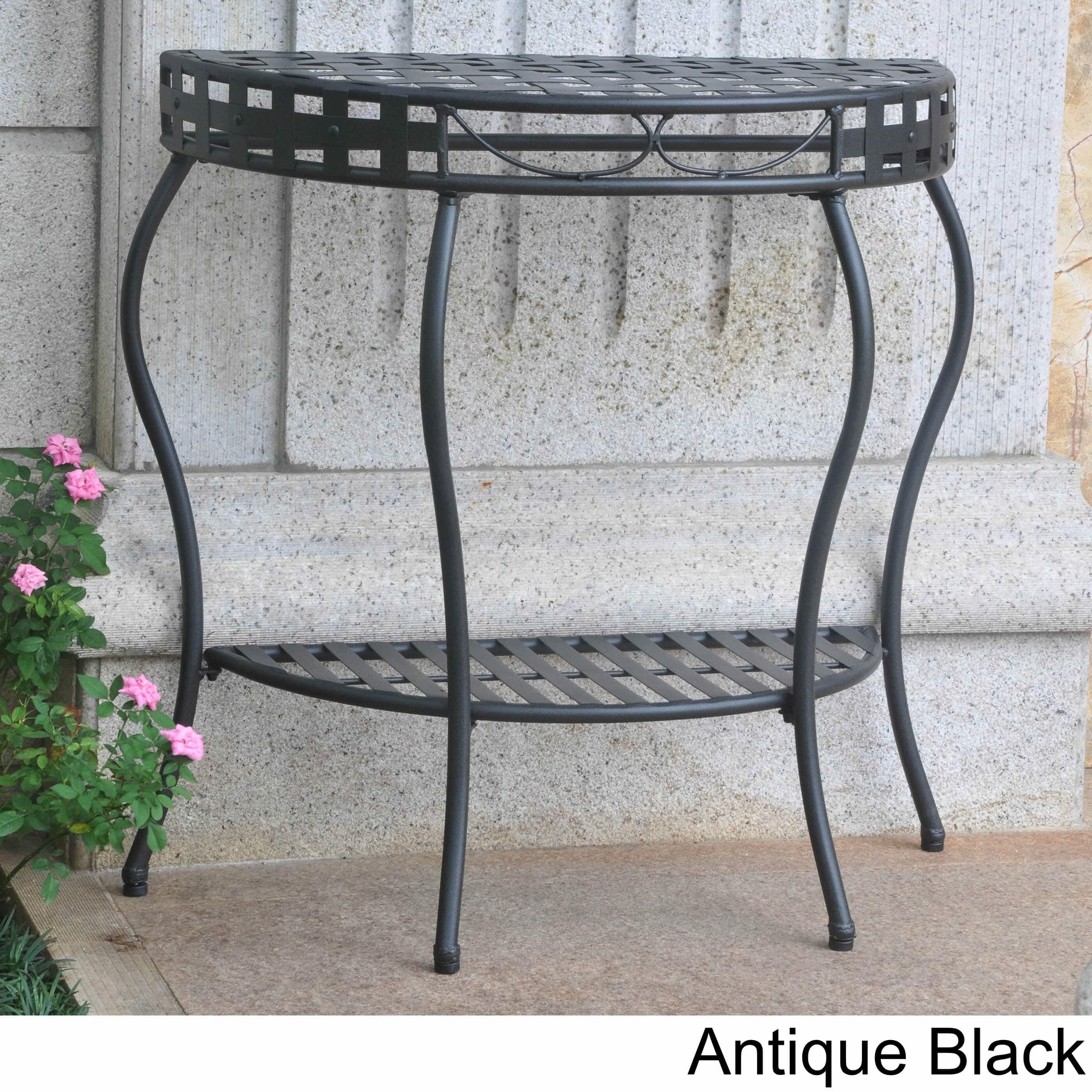 International Caravan Santa Fe Iron Nailhead 2-Tier Half Moon Table International Caravan Santa Fe Iron Nailhead 2-Tier Half Moon Table