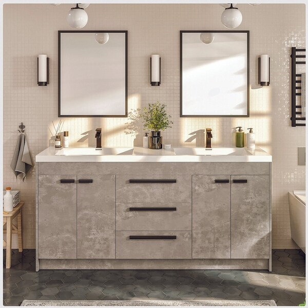 Eviva Lugano 60 inch Cement Gray Modern Double Sink Bathroom Vanity with White Integrated Acrylic Top On Sale Bed Bath Beyond 28379829