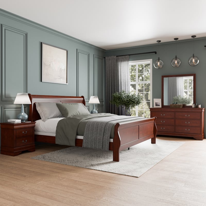 Furniture of America Devi Traditional Solid Wood 5-Piece Sleigh Bedroom Set - Cherry - King