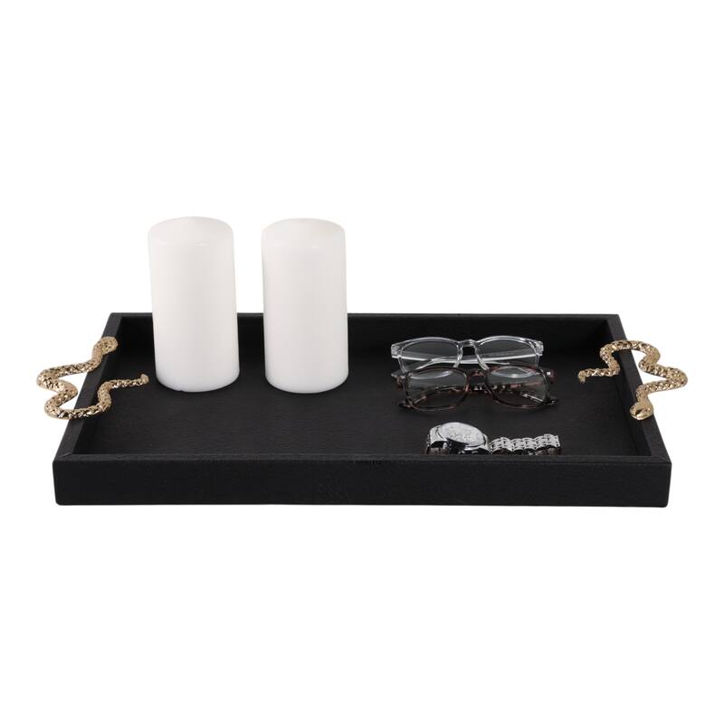 Faux Leather Snake Decorative Tray - Black/Gold, 21.75"