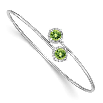 Curata 7mm 14k White Gold Peridot Flexible Cuff Stackable Bangle Bracelet