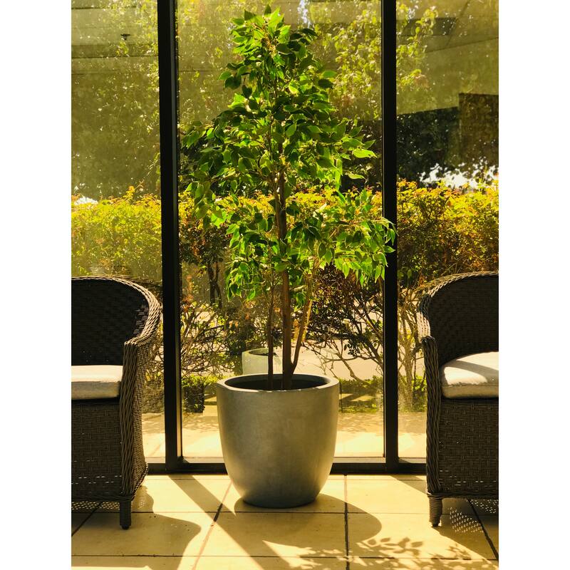 Kante 9 in. H Concrete and Fiberglass Round Bowl Planter, Outdoor Indoor Large Planters Pots with Drainage Hole