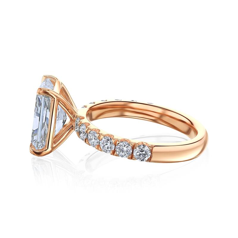 Kobelli Sunset Line 6 Carat Lab Grown Diamond Certified 14k Solid Gold Radiant-cut Comfort Fit French Pavé Petra Ring (EF/VS)