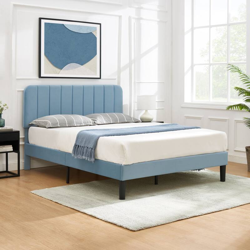 Javlergo Upholstered Bed Frames with Height-adjustable Headboard