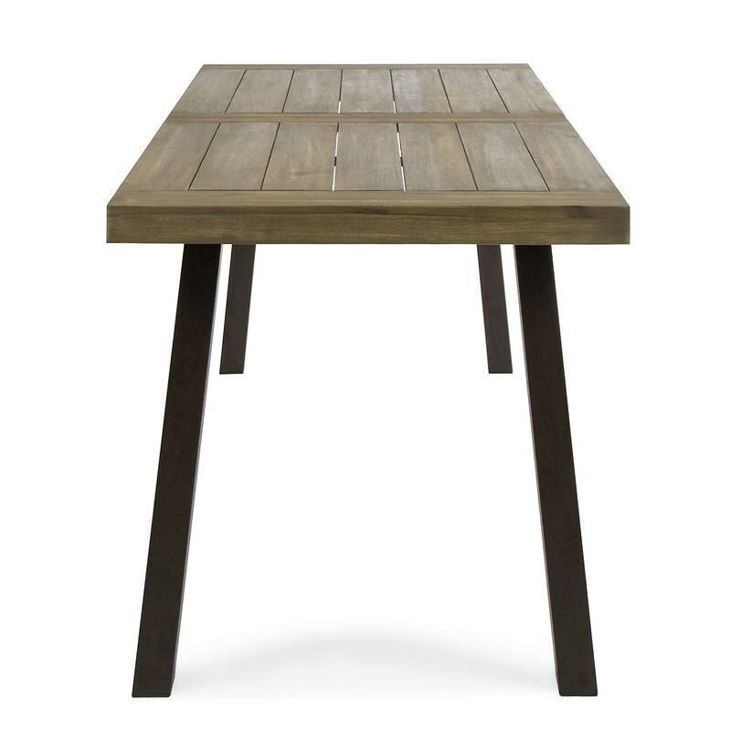 Roomfitters Della Outdoor Acacia Wood Dining Table with Rustic Metal Legs, Slat Design, Modern Grey Finish