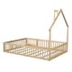 preview thumbnail 13 of 28, Full Size House Shaped Platform Bed with 12" Guardrail, Pine Wood Kids Bed Frame and Rustic Design for Bedroom, Natural Finish