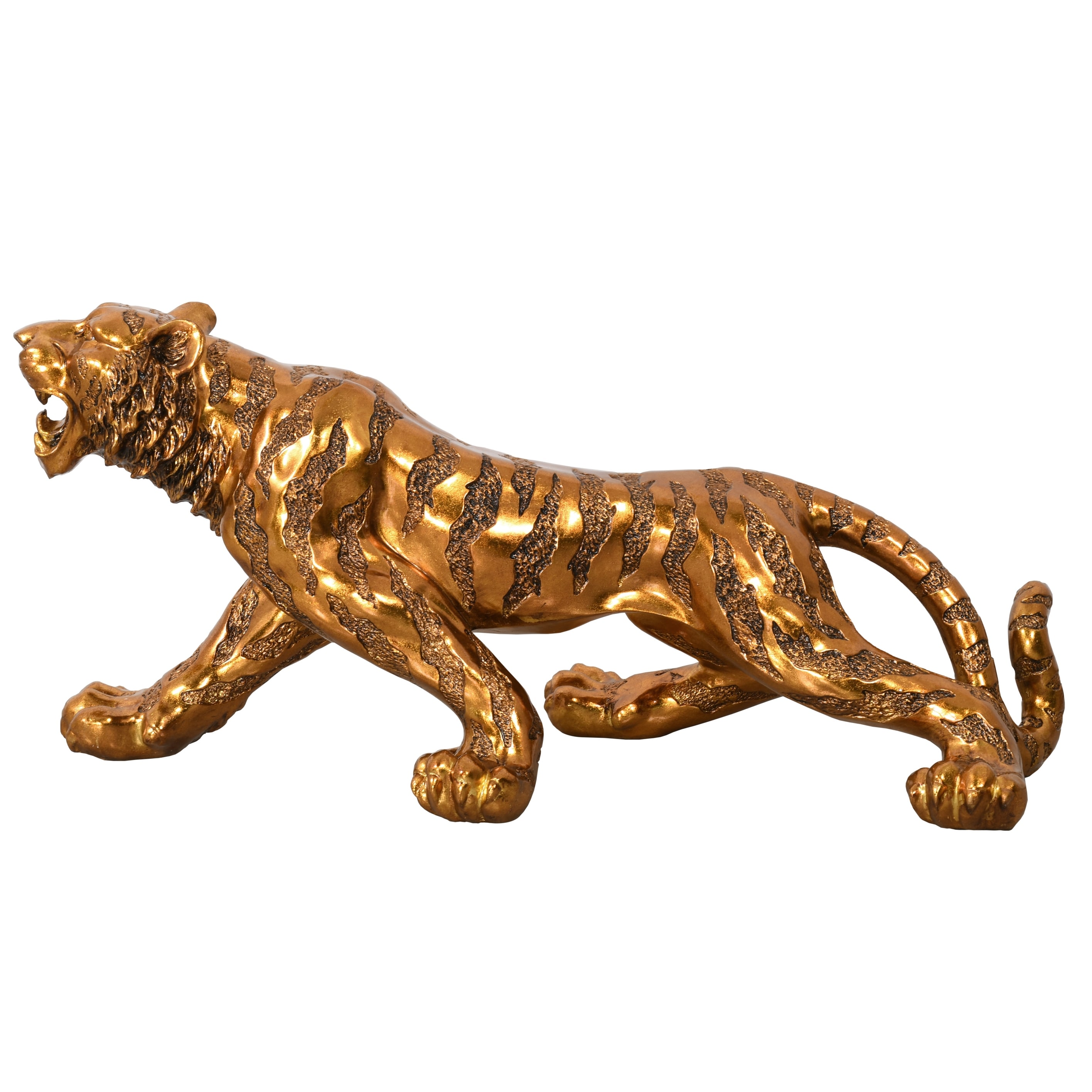 VINTAGE GOLD SILVER METAL BENGAL TIGER SCULPTURE STATUE HEAVY