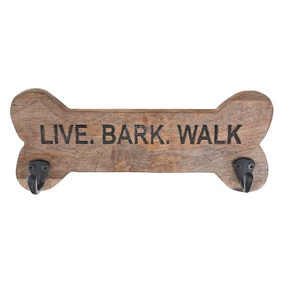 Wood Bone Shape Live Bark Walk With 2 Black Hooks