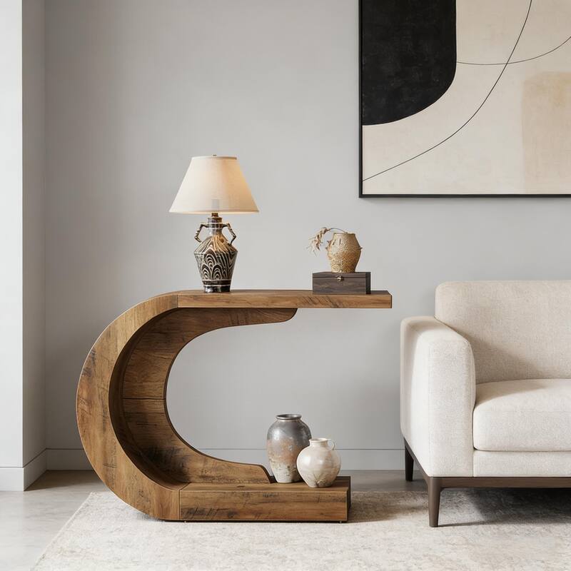 Contemporary C-Shaped Console Table - Modern Hallway Table & Coffee Table