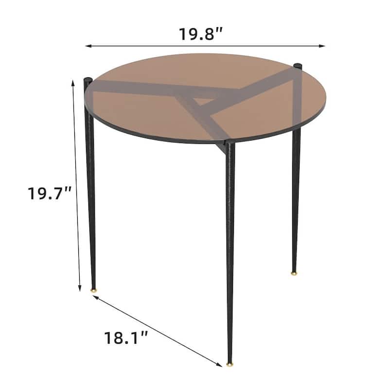Round Tempered Glass End Table Sofa Table with Metal Frame for Living Room - 19.7x19.7 inch
