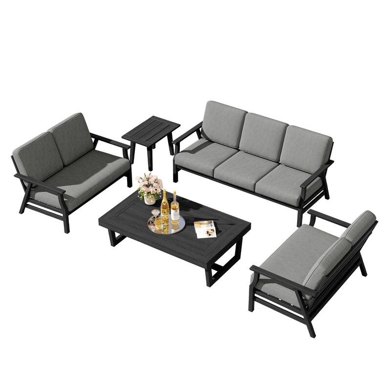 Teak Outdoor Seating Set with Daybed & Tables.