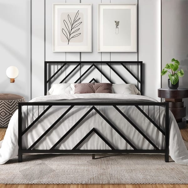 slide 2 of 21, CraftPorch Classic Geometric Slat Metal Platform Bed