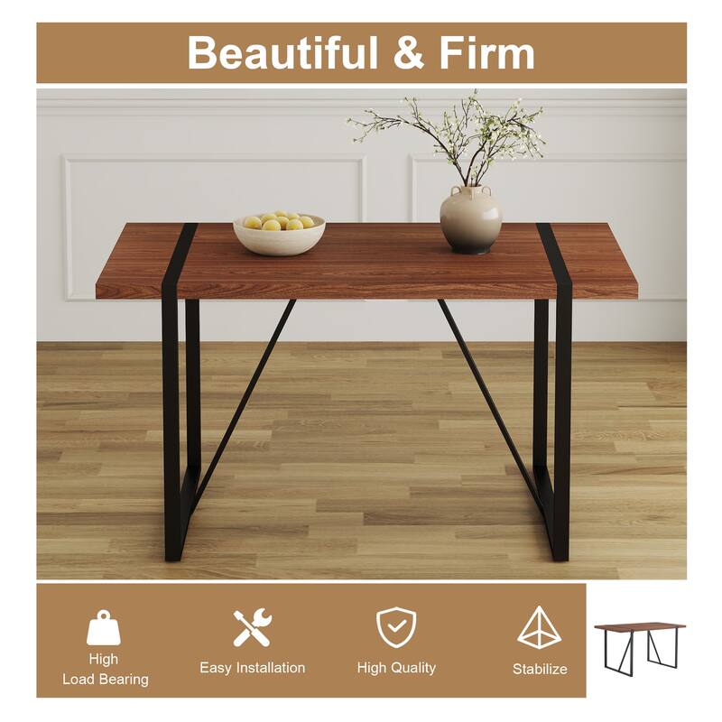 Roomfitters Industrial Dining Table for 4-6 with Light Grey Patterned MDF Top and Black Metal Frame