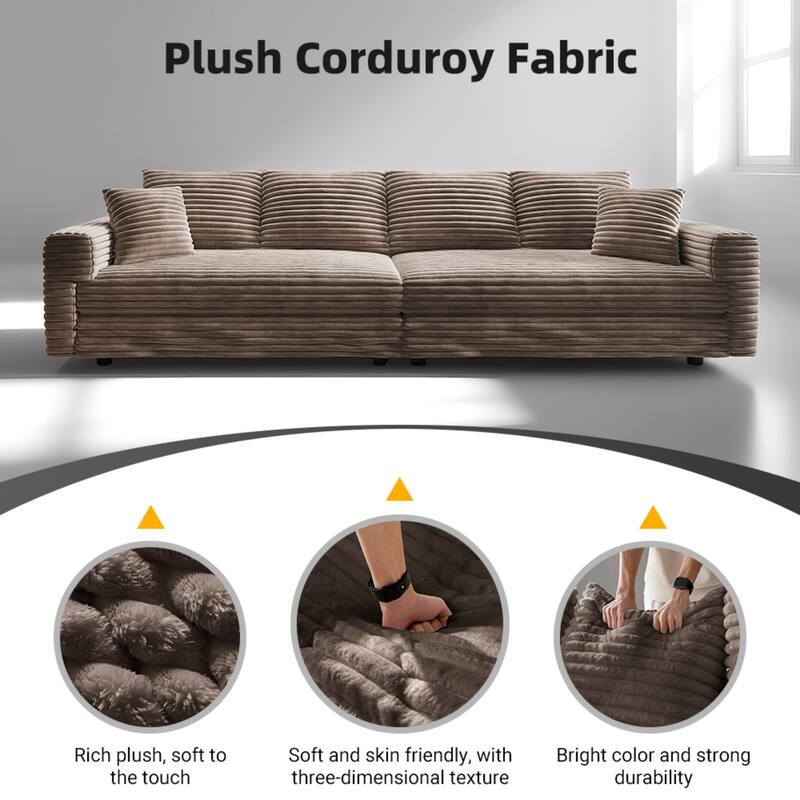 102.4" Plush Corduroy Sectional Sofa with Movable Ottoman