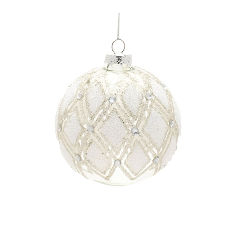 Jeweled Diamond Glass Christmas Ornaments - 5.5" - White - 6ct