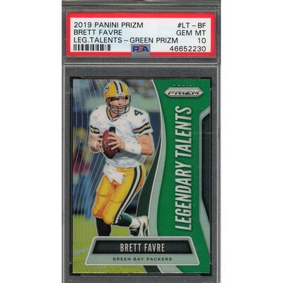 Brett Favre 2019 Panini Prizm Legendary Talents Green Card #LT-BF Graded PSA 10 - 8'6" x 11'6"