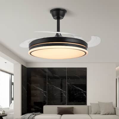 42" Crystal Ceiling Fan with Light & Remote, Retractable LED Blades, 3 Colors & 6 Speeds