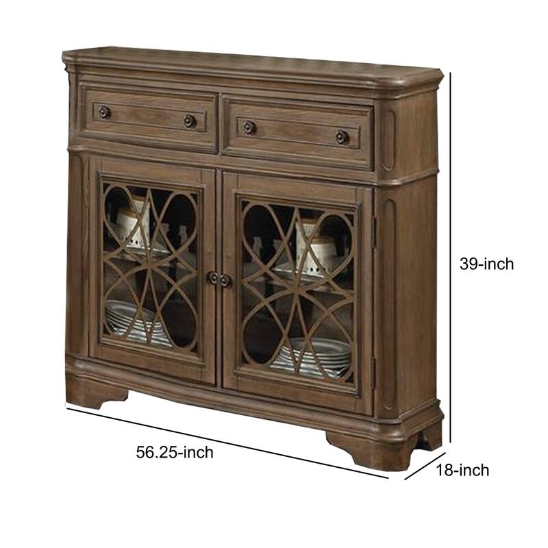 Traaditional Style Wooden Server with Two Spacious Drawers, Brown