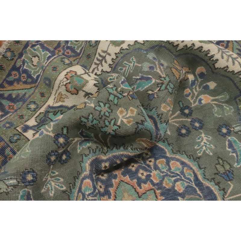 Hand Knotted Oriental 100% Wool Carpet Traditional Floral Green Tabriz Area Rug - 6' 0'' X 4' 6''