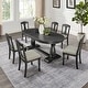preview thumbnail 19 of 26, Extendable Wooden Dining Table Set with 6 Pieces of Chair Solid Wood Curved Oval for 4-6 People Set- Table with 6 Chairs - Dark Brown