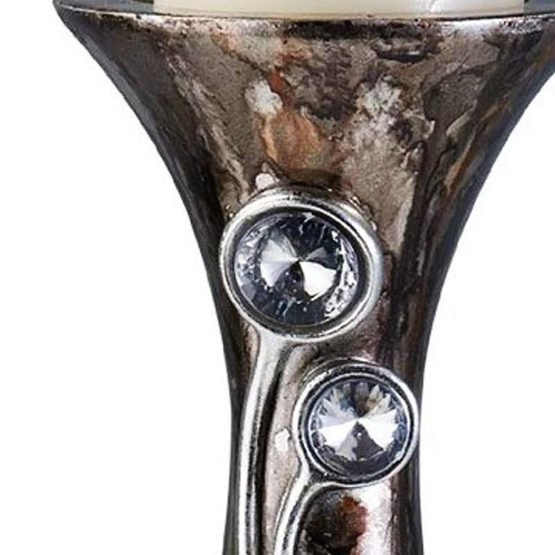 HomeRoots 16" Ornate Faux Crystal Tabletop Pillar Candle Holder - 6
