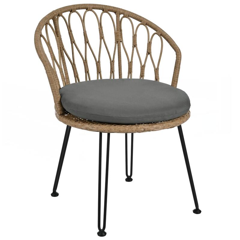 2 Rattan Single Chairs with A Glass Round Table