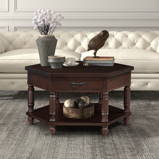 2 Tier Coffee Table Light Espresso Center Table with Shelf and Drawer ...