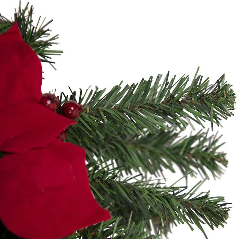 30'' Red Poinsettia and Gold Pine Cone Artificial Christmas Teardrop Swag Unlit - 30'