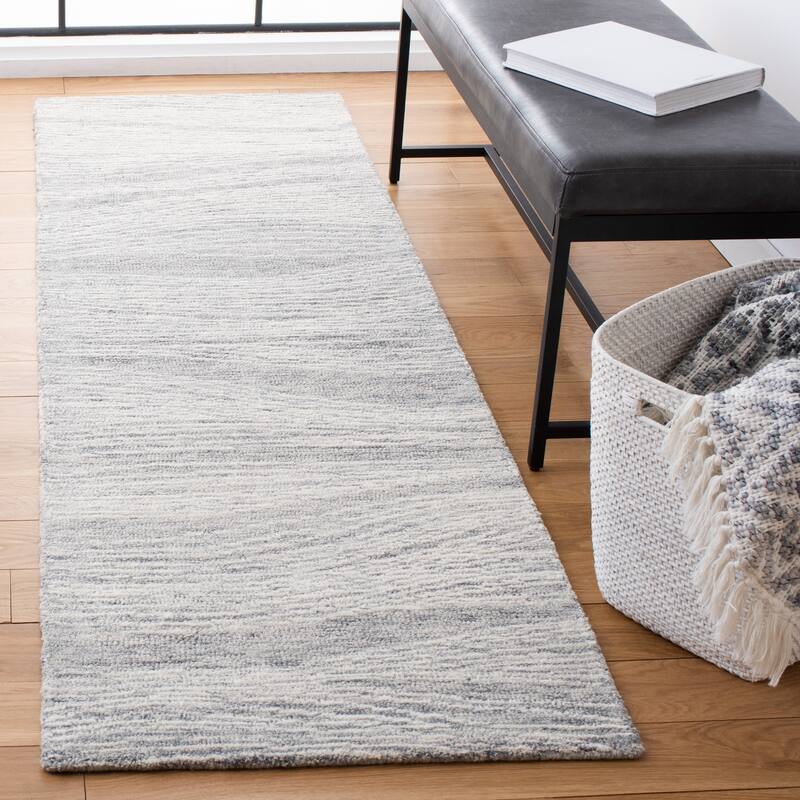 SAFAVIEH Handmade Metro Fetnete Modern Abstract Wool Rug - 2'3" x 12' Runner - Grey/Ivory