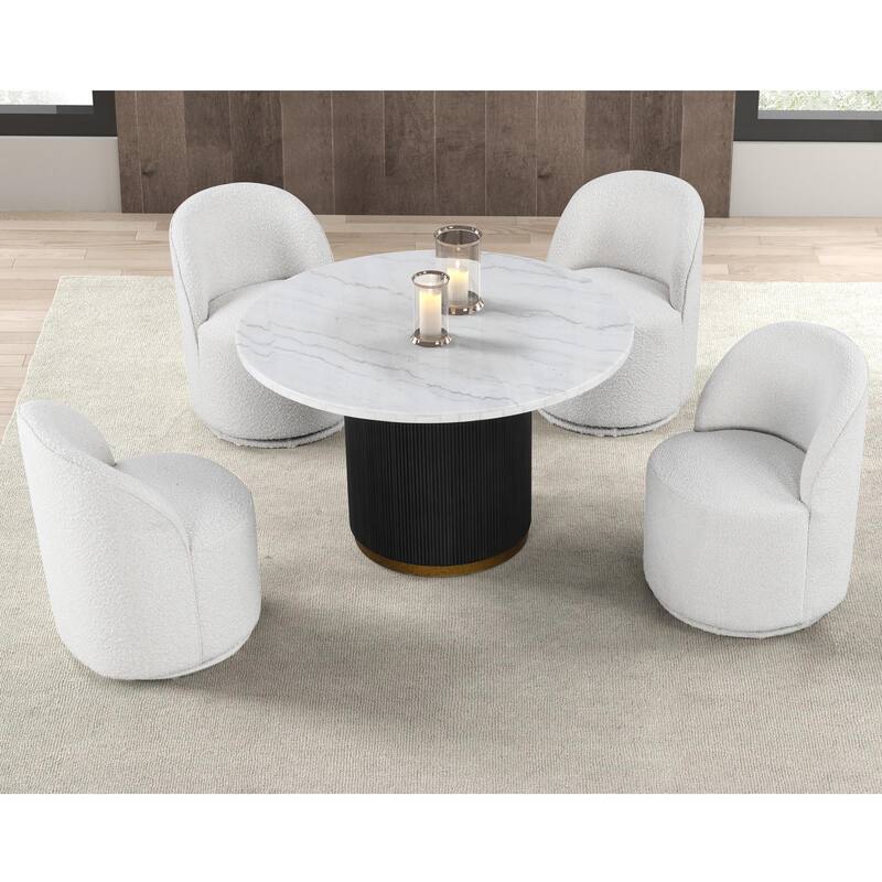 Furniture of America Torin Modern 5-Piece White Marble Top Round Dining Set with Swivel Chairs