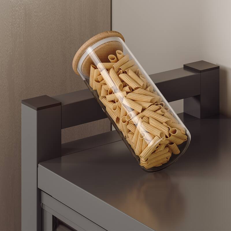 65'' Tall Kitchen Bakers Rack with Flip Door Cabinet, 5 Tier Microwave Stand Coffee Bar with Pegboard Hooks