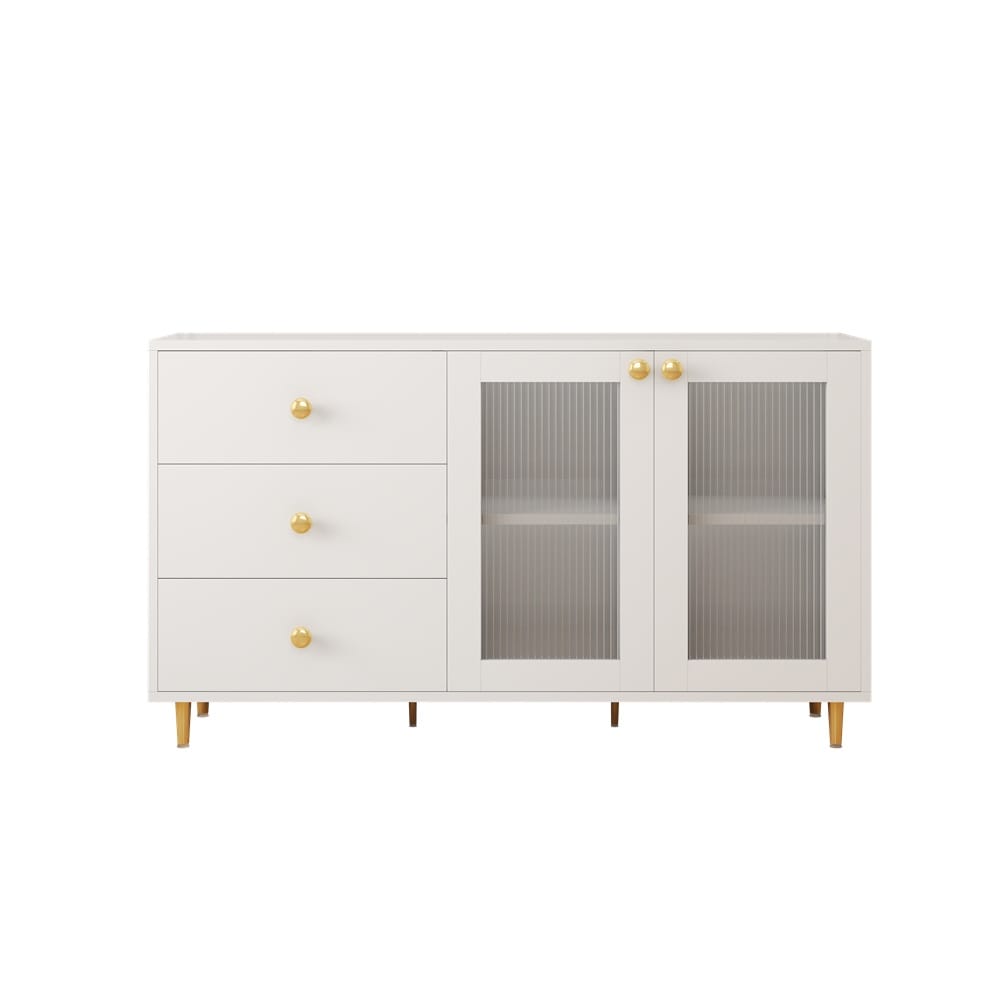 Sideboard Buffet Cabinet,Wooden Storage Cabinet With Built in Shelves, 3 Drawers, Tempered Glass Doors, Storage Cabinet