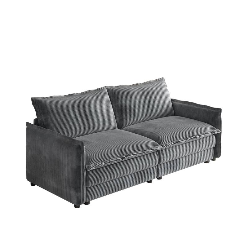 Corduroy Fabric Loveseat Sofa Couch for Living Room, Upholstered Large Size Deep Seat 2-Seat Sofa with 2 Pillow