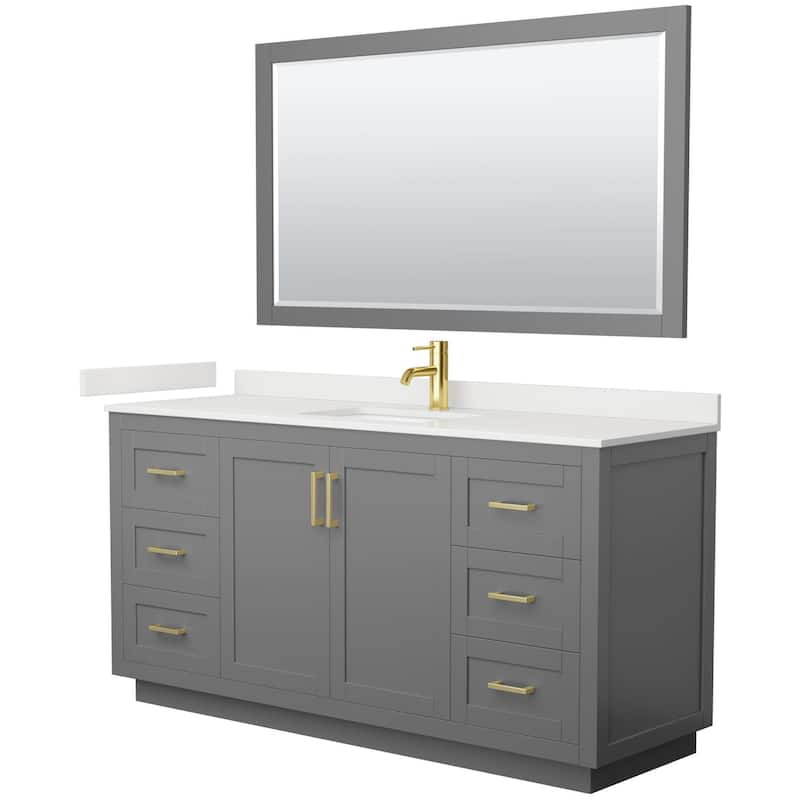 Wyndham Collection WCF292966S-QTZ-UNSM58 Miranda 66" Free Standing - Dark Gray / White Quartz Top / Brushed Gold