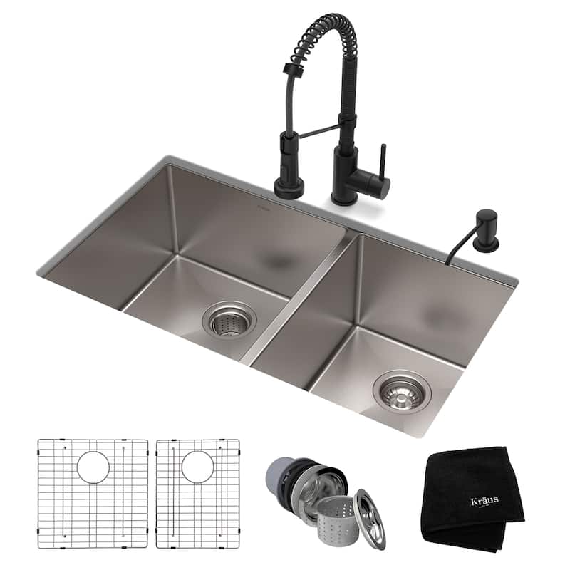 Kraus 3-in-1 Set Undermount Kitchen Sink, Pulldown Faucet, Dispenser