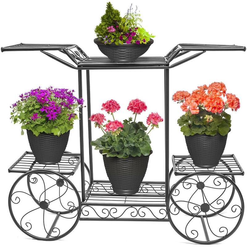 Garden Cart Stand & Flower Pot Plant Holder Display Rack, 6 Tiers, Parisian Style (Black)