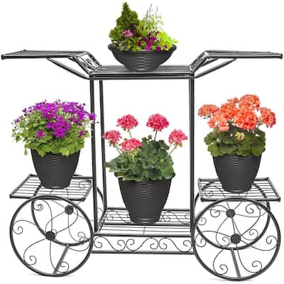 Garden Cart Stand & Flower Pot Plant Holder Display Rack, 6 Tiers, Parisian Style (Black)