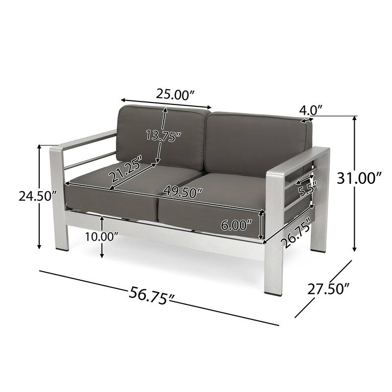 Roomfitters Modern Outdoor Patio Sofa Set, Aluminum Frame with Cushions & Coffee Table, Weather-Resistant Seating