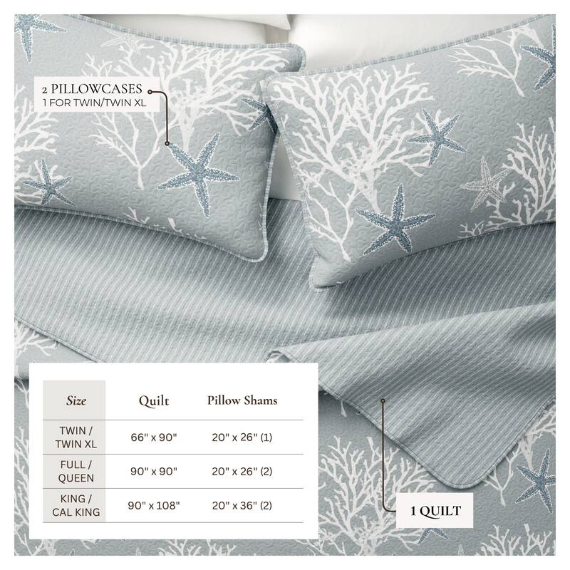 Linery & Co. Coastal Microfiber Quilt Set With Shams.