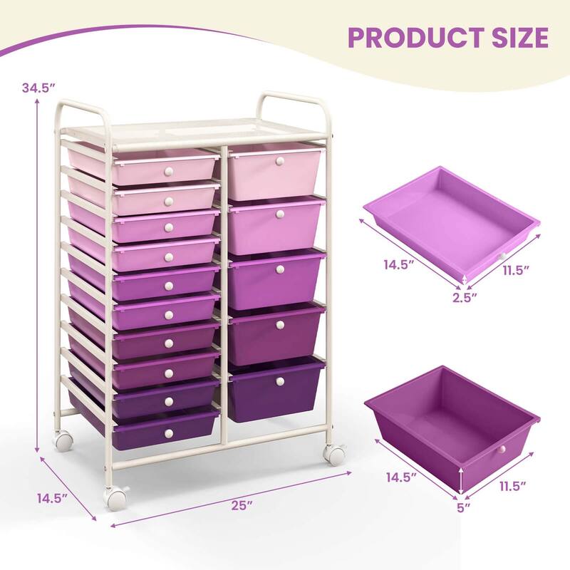 Costway 15 Drawer Rolling Storage Cart Tools Scrapbook Paper Office - See Details