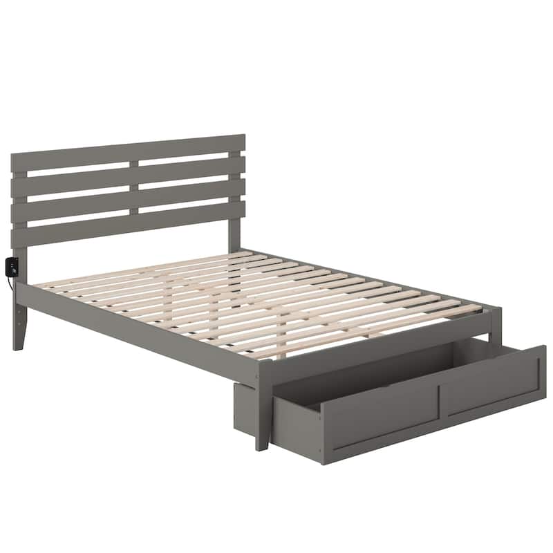 Queen Bed with Storage Drawer & USB Charger - Modern Grey Bedroom Furniture, 80"L x 60"W