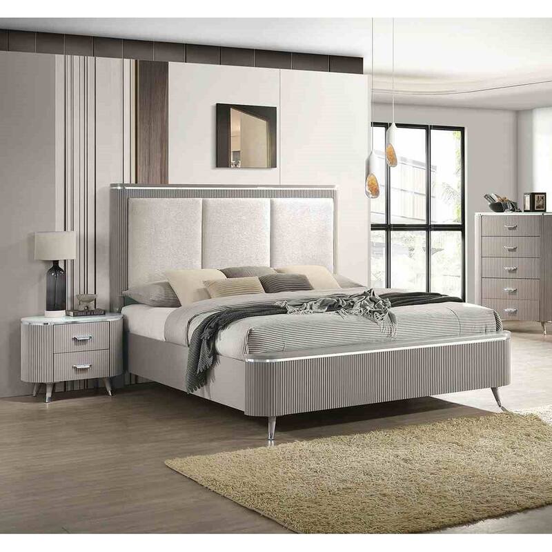 Light Gray Finish 1pc Padded Headboard Modern Bed