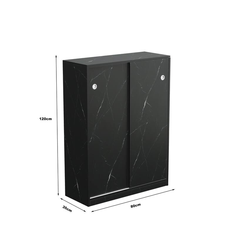 Marble black shoe cabient with sliding door have 6 layers can storage at least30 pairs shoes